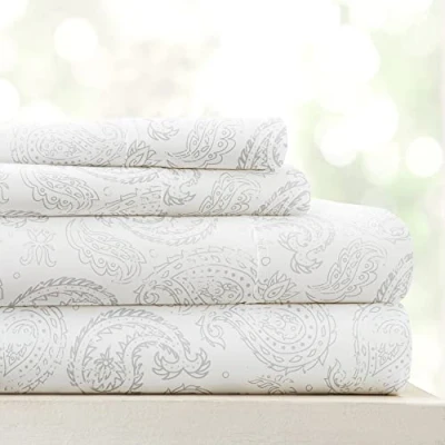 Image of Linen Market 4 Piece Sheet Set Patterned, Full, Coarse Paisley Gray