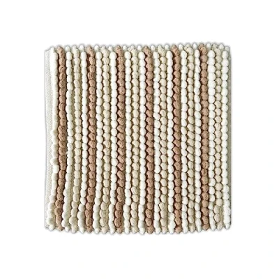 Image of Allure Striped Chunky Bobble Shower Mat 50 x 50cm Thick, Hand Woven, Super Soft Square Bath in Naturals