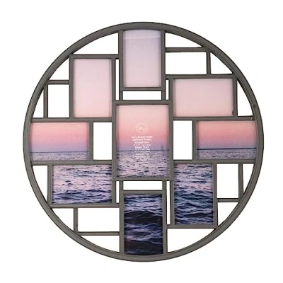 Image of DEENZ Round Multi Aperture Photo Frame 4X6 Picture Collage And Wall Décor Holds Nine Photos Memories 9 (Grey)