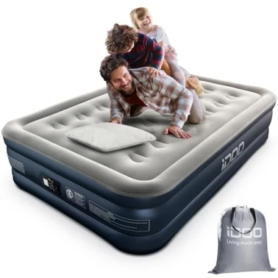 Image of iDOO Double size Air Bed, Inflatable Bed with Built in Pump, 3 Mins Quick Self Inflation/Deflation Mattress, Blow Up for Home Portable Camping Travel 193x137x46cm 295kg MAX