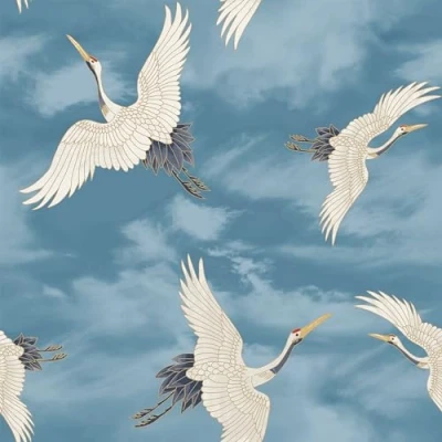 Image of Catherine Lansfield Cranes Wallpaper Blue