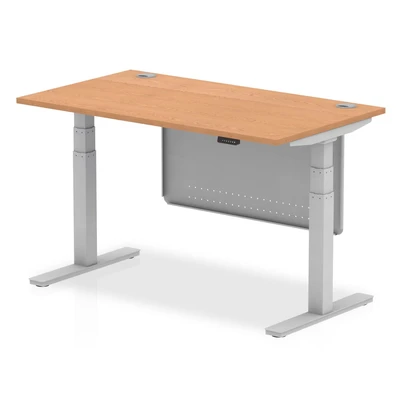Image of Air 1400x800 Height Adjustable Desk Oak CP Silver Leg Modesty Panel