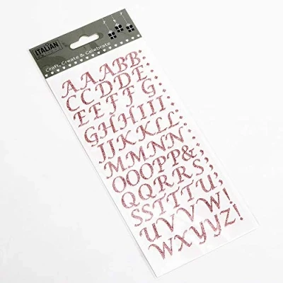 Image of 15mm Script Rose Pink Glitter Self Adhesive Alphabet Sticker Letters Craft Embellishment