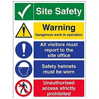 Image of V Safety Multi Hazard Site Tick Warning Sign 450mm x 600mm 2mm Rigid Plastic