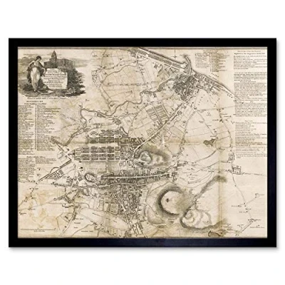 Image of Wee Blue Coo Strangers Guide Old Map Edinburgh Leith Art Print Framed Poster Wall Decor 12X16 Inch