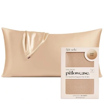 Image of Kitsch Satin Pillowcase for Hair &amp; Skin Softer Than Silk and Cooling Pillowcases with Zipper Pillow Case Cover Cases King Size (Champagne, 1 Pack)