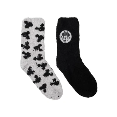 Image of Disney Minnie Mouse Cuddly Socks for Women Fluffy Winter Warm Grey/Black (Pack of 2), grey/black, 35 38