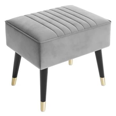 Image of Vesgantti Large Velvet Footstool, Dressing Table Stool with Adjustable Nonskid Foot Pads, Thick Cushion Ottoman for Living Room, Bedroom, Leisure Area and Hallway