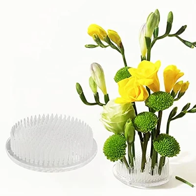 Image of EKdirect Clear Flower Holder Plastic Frog Pin Round 7cm/ 2.8 Inch