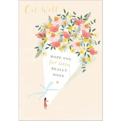 Image of Abacus Cards Get Well Card Large Floral Bouquet Embossed with a Foil Finish Eco Friendly and Recyclable