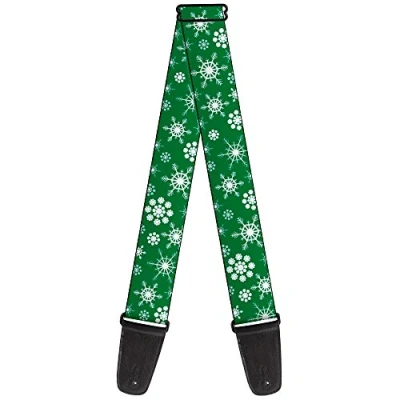 Image of Buckle Down Guitar Strap Snowflakes Green White 2 Inches Wide