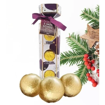 Image of Christmas Cracker Bath Bomb Set Mandarin Ginger Spiced Plum Vanilla 3 x 100g