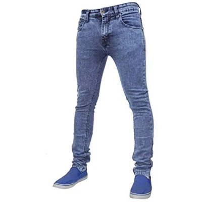 Image of True Face Mens Jeans Skinny Denim Pants Stretch Fit Trouser Zip Fly Elasticated Cotton Bottoms Casual Wear 5 Pockets 021 Mid Blue Waist 36 L