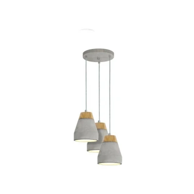 Image of Eglo Lighting Tarega 3 Light Cluster Pendant In Grey Concrete and Wood Finish, E27