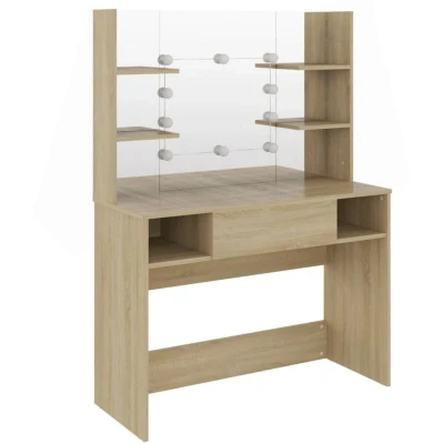 Image of vidaXL Makeup Table with LED Lights 100x40x135 cm MDF Oak