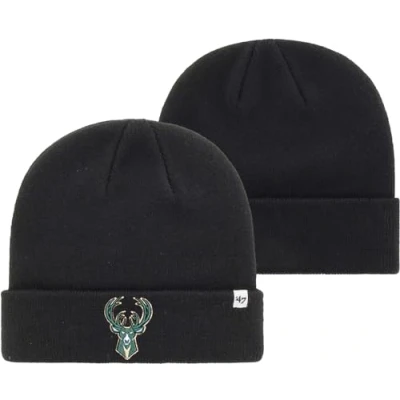 Image of 47 NBA Unisex Adult Primary Logo Cuffed Knit Team Color Beanie Hat Cold Weather Hat, One Size, Milwaukee Bucks Black, size