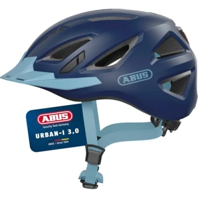 Image of ABUS Urban I 3.0 City Helmet Modern Bicycle with Tail Light for Traffic Women and Men Blue, Size M
