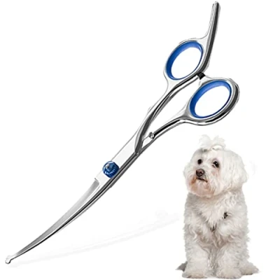 Image of Pet Grooming Scissors, Jiasoval 6&quot; Up Curved Dog Scissors Set with Safety Round Tip, Stainless Steel Cat Hair Cutting Trimming