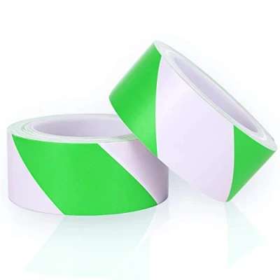 Image of YTBUBOR Hazard Warning Tape Green and White 2 Pack 50mm x 20m PVC Safety Marking Barrier Adhesive