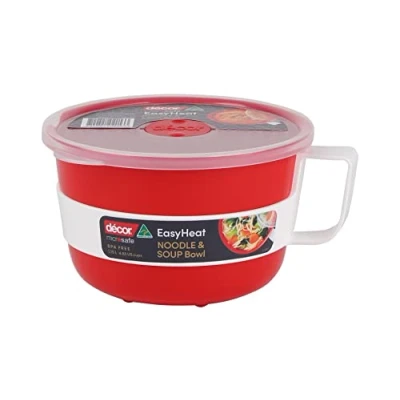 Image of Décor Microsafe EasyHeat Bowl Microwave Perfect for Soup, Noodles &amp; Porridge 1.15L Capacity Red