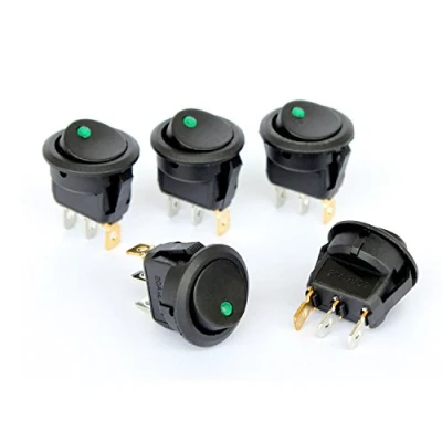Image of 5 Pcs On Off LED Round Rocker Toggle Switch Light DC 20A 12V (Green)