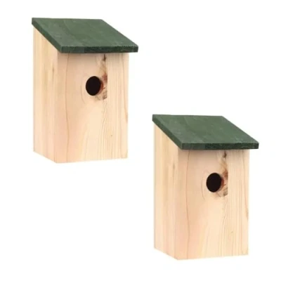 Image of 2x Wooden Bird House Nest Box Garden Birdhouse Nesting Boxes With Green Hinged Roof