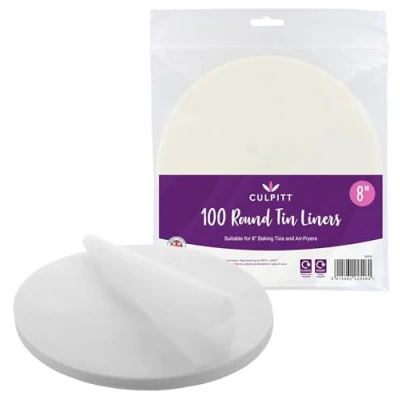 Image of Culpitt Baking Parchment Circles, 100, Round Greaseproof Paper Liners for Cake Tins, Air Fryer, Pizza, Siliconised 8&quot;