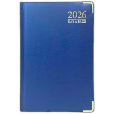 Image of ORBITRON 2025 A4 A5 A6 Day A Page Padded Hardback Desk Diary with Metal Corners (A6, Blue)