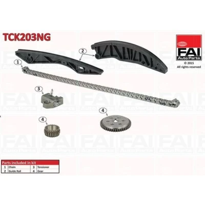 Image of 243212B000, 243212B100 Timing chain Kit FAI AutoParts TCK203NG with gears, without gaskets/seals Simplex, Low noise KIA: RIO 3