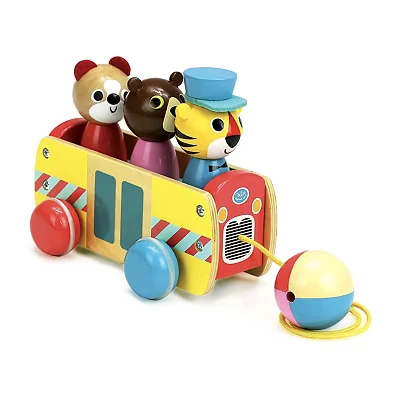 Image of Vilac Vilac7736 Coach Toy, Pull Along Bus + Animal Shape Sorter, Small