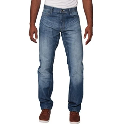 Image of New Mens Enzo Regular Fit Straight Denim Blue Jeans Pants All Waist Sizes Light Stone Wash 42 W X34L
