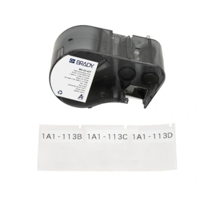 Image of Brady Self Laminating Vinyl Pre Sized Labels for Label Printer BMP51/BMP53/M511 180 Adhesive Black on White, Transparent (38,10 mm (W) x 38,10 (H)) M5 32 427