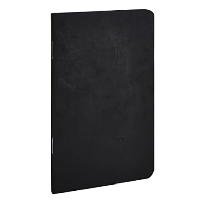 Image of Clairefontaine Ref 734161C Age Bag Staplebound Notebook (96 Pages) 9 x 14cm, Lined Rulings, 90gsm Brushed Vellum Paper Black Leather Effect Cover