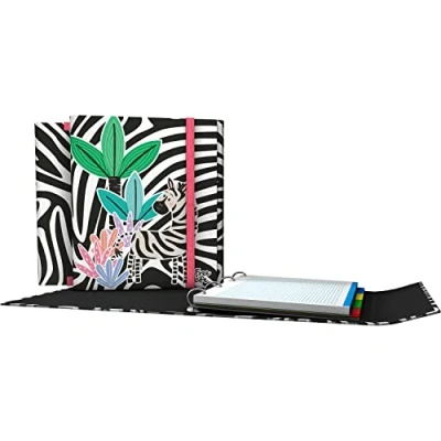 Image of Grafoplás 88212640. 4 Ring Folder with Flap, A4, Rubber Closure, Includes Replacement and Separators, Carpeplus, Free Life Collection, Zebra