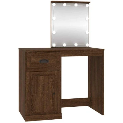 Image of vidaXL Dressing Table with LED Brown Oak 90x50x132.5 cm Engineered Wood