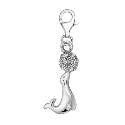Image of Quiges 3D Seal with Ball Clip On Charm Pendant Cubic Zirconia Silver Plated Women&#039;s Jewellery