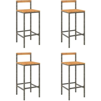 Image of vidaXL Bar Stools 4 pcs Grey Poly Rattan and Solid Wood Acacia