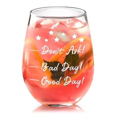 Image of Joymaking Wine Glasses Friendship Gifts 15oz Stemless Glass Personalised for Women Men Teacher Best Friends Mood Birthday Christmas