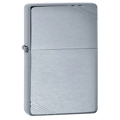 Image of Zippo Windproof Lighter 1935 Replica Vintage Chrome Brushed Refillable for Lifetime Use Adjustable Flame Gift Box Metal Construction Made in USA
