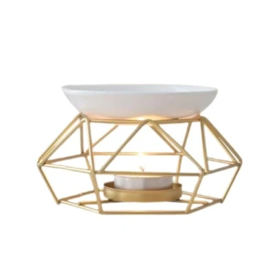 Image of ANNIUP Aromatic Oil Burner Geometric Ceramic Essential Candle Holder Home Office Decoration, Gold