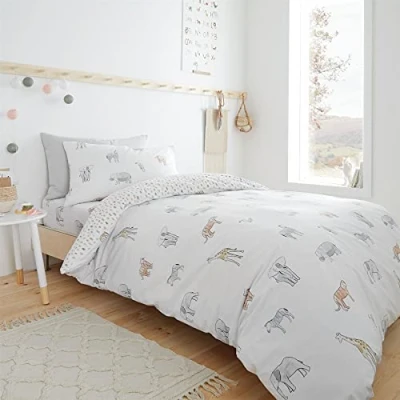 Image of Bianca Zoo Animals Cotton Junior Duvet Cover Set with Pillowcases White