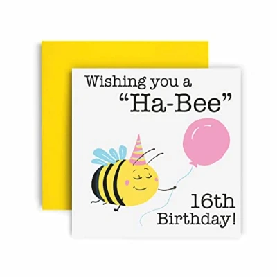 Image of Huxters Birthday Cards for Women Wishing You a Ha Bee 16th Card Her Funny Teeneager Girl Daughter Sister with Envelope (16th)