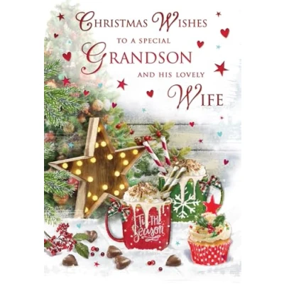 Image of Regal Publishing Christmas Card To a Special Grandson &amp; Wife Hot choc 9 x 6 inches