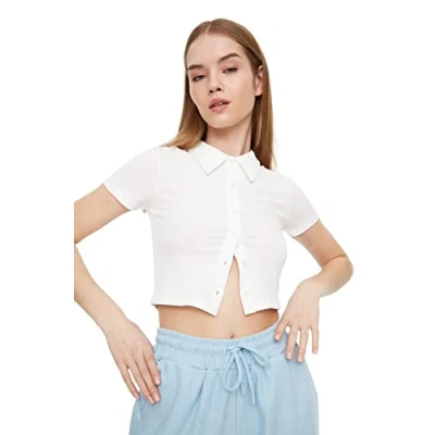 Image of Trendyol FeMan Loungewear Regular fit Basic Polo Neck Woven Blouse White