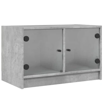Image of vidaXL TV Cabinet Engineered Wood Media Unit with Glass Doors, Ample Storage, Modern Style, Concrete Grey, 68x37x42 cm Living Room Furniture