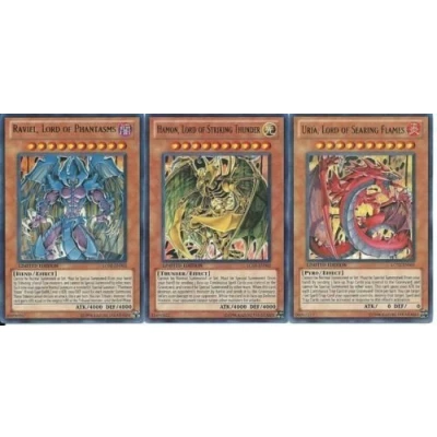 Image of YuGiOh GX Legendary Collection 2 Single Card Ultra Rare Set of the 3 Sacred Beast Cards Uria, Hamon Raviel