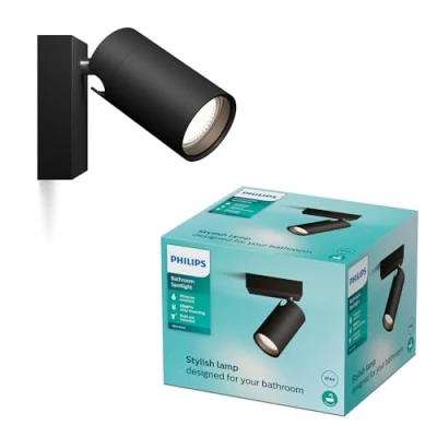 Image of Philips Idris 1 Head spot, GU10 lamp not Included, Black, IP44, Water Resistant