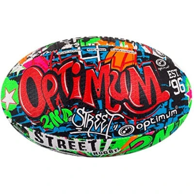 Image of Optimum Street II Men’s Rugby Ball Urban Play, Balanced &amp; Responsive, Accurate Handling Kicking, Top Performing Options With/Without Pump 2 Ply 410g Multicolour, Midi