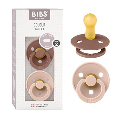 Image of BIBS Colour Soother 2 Pack, BPA Free Dummy Pacifier, Round Nipple. Natural Rubber Latex, Size (6 18 Months), Woodchuck/Blush