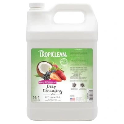 Image of TropiClean Dog Shampoo Grooming Supplies Deep Cleansing &amp; Moisturising and Cat Soap Paraben Free Derived from Natural Ingredients Used by Groomers Berry Coconut, 3.8L